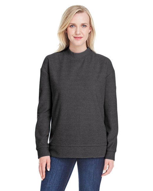 JA8428 J America Ladies' Weekend French Terry Mock Neck Crew