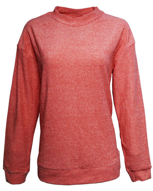 JA8428 J America Ladies' Weekend French Terry Mock Neck Crew