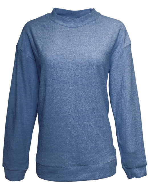 JA8428 J America Ladies' Weekend French Terry Mock Neck Crew