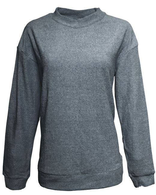 JA8428 J America Ladies' Weekend French Terry Mock Neck Crew