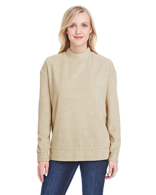 JA8428 J America Ladies' Weekend French Terry Mock Neck Crew