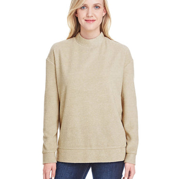 JA8428 J America Ladies' Weekend French Terry Mock Neck Crew