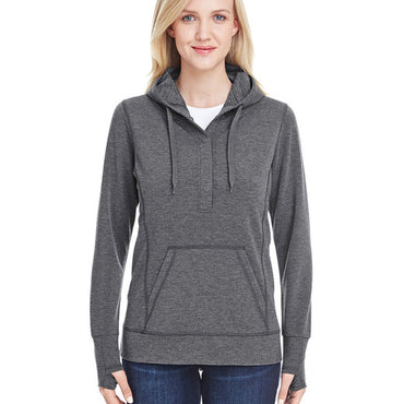 JA8431 J America Ladies' Omega Stretch Snap-Placket Hooded Sweatshirt