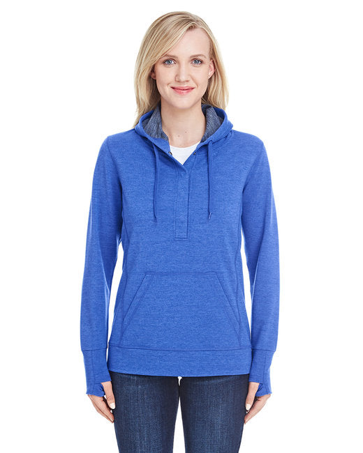 JA8431 J America Ladies' Omega Stretch Snap-Placket Hooded Sweatshirt