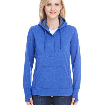 JA8431 J America Ladies' Omega Stretch Snap-Placket Hooded Sweatshirt