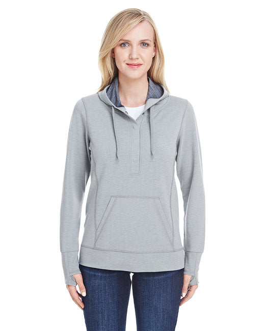 JA8431 J America Ladies' Omega Stretch Snap-Placket Hooded Sweatshirt