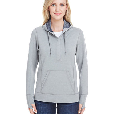 JA8431 J America Ladies' Omega Stretch Snap-Placket Hooded Sweatshirt