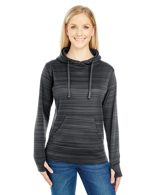 JA8662 J America Ladies' Odyssey Striped Poly Fleece Lapover Hood