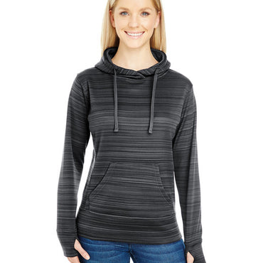 JA8662 J America Ladies' Odyssey Striped Poly Fleece Lapover Hood