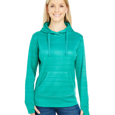 JA8662 J America Ladies' Odyssey Striped Poly Fleece Lapover Hood