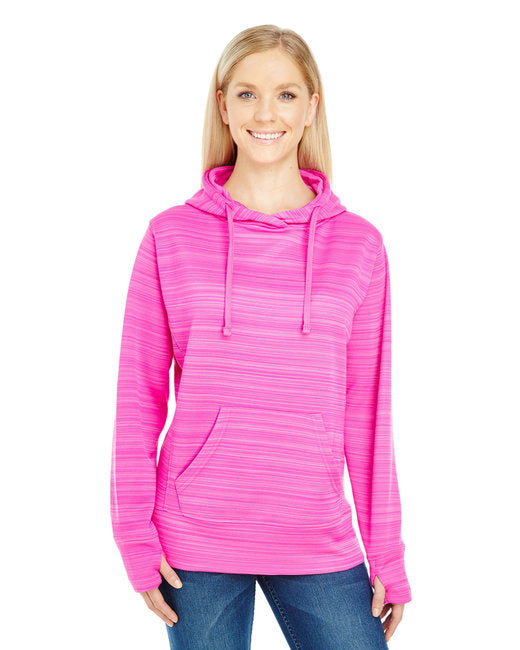 JA8662 J America Ladies' Odyssey Striped Poly Fleece Lapover Hood