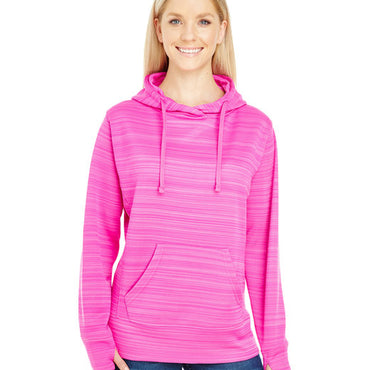 JA8662 J America Ladies' Odyssey Striped Poly Fleece Lapover Hood