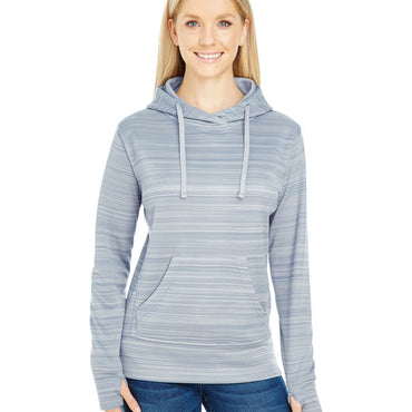 JA8662 J America Ladies' Odyssey Striped Poly Fleece Lapover Hood