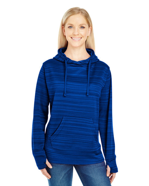 JA8662 J America Ladies' Odyssey Striped Poly Fleece Lapover Hood