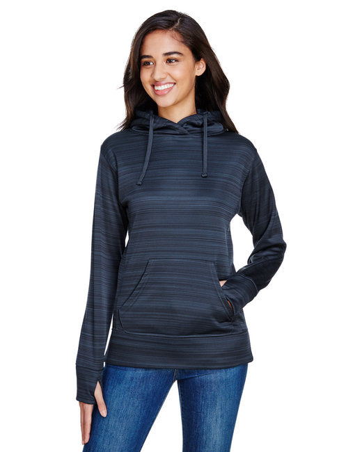 JA8662 J America Ladies' Odyssey Striped Poly Fleece Lapover Hood