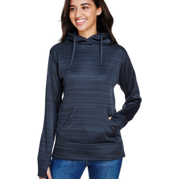 JA8662 J America Ladies' Odyssey Striped Poly Fleece Lapover Hood