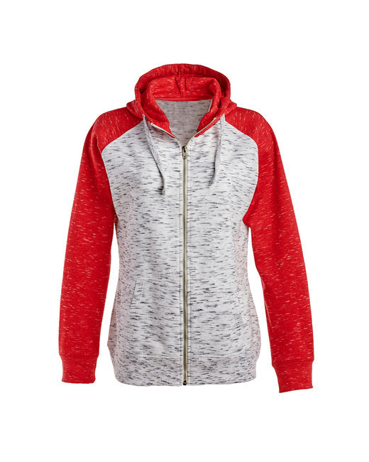 JA8679 J America Ladies' Mélange Fleece 2-Tone Full-Zip Hooded Sweatshirt