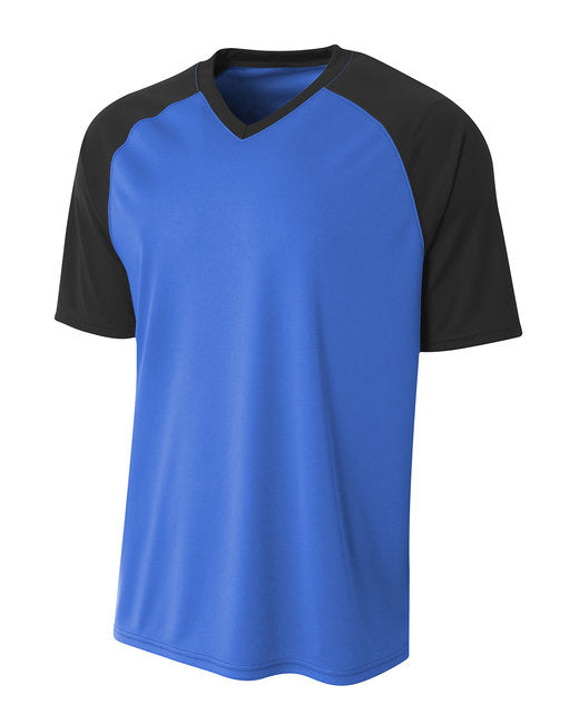 N3373 A4 Adult Polyester V-Neck Strike Jersey with Contrast Sleeve