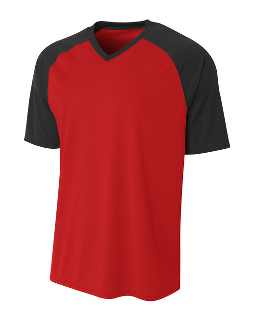 N3373 A4 Adult Polyester V-Neck Strike Jersey with Contrast Sleeve