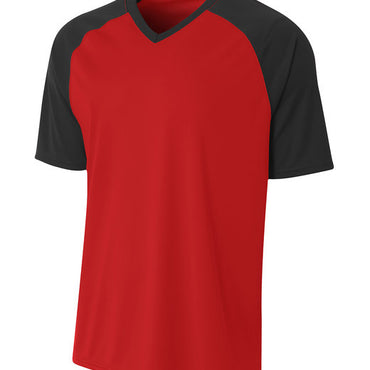 N3373 A4 Adult Polyester V-Neck Strike Jersey with Contrast Sleeve