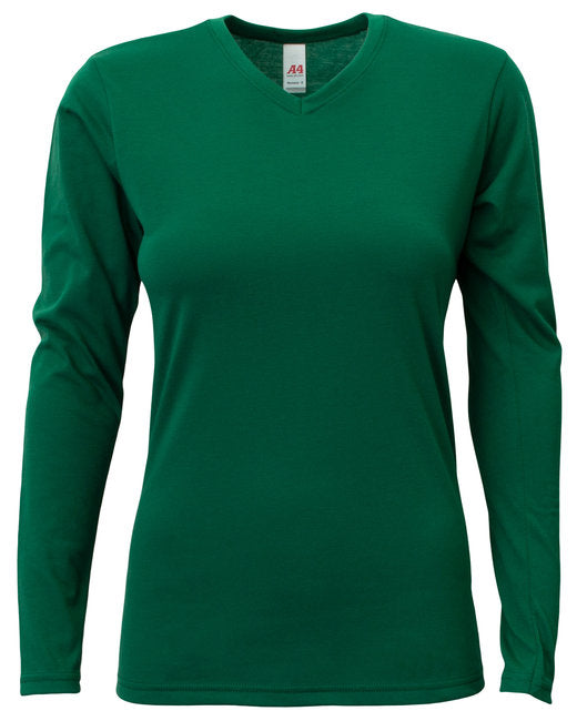 NW3029 A4 Ladies' Long-Sleeve Softek V-Neck T-Shirt