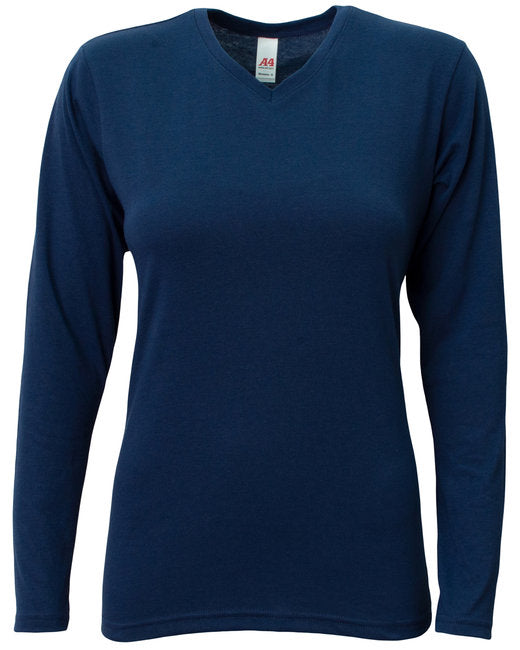 NW3029 A4 Ladies' Long-Sleeve Softek V-Neck T-Shirt