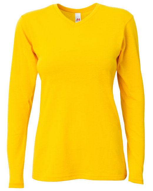 NW3029 A4 Ladies' Long-Sleeve Softek V-Neck T-Shirt