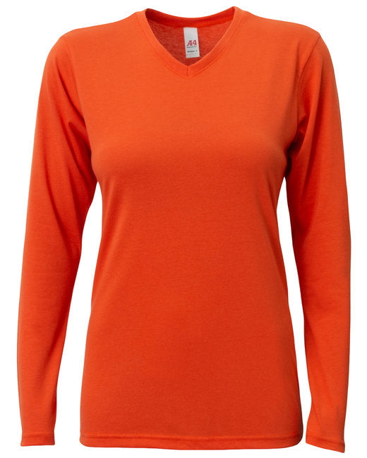 NW3029 A4 Ladies' Long-Sleeve Softek V-Neck T-Shirt