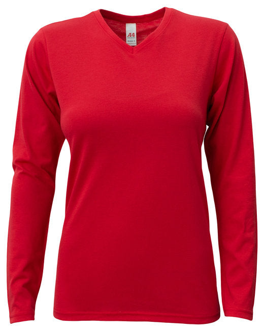 NW3029 A4 Ladies' Long-Sleeve Softek V-Neck T-Shirt