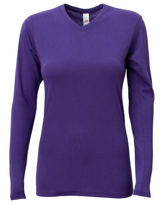 NW3029 A4 Ladies' Long-Sleeve Softek V-Neck T-Shirt