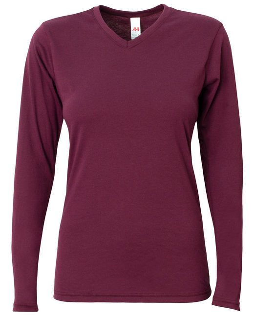 NW3029 A4 Ladies' Long-Sleeve Softek V-Neck T-Shirt