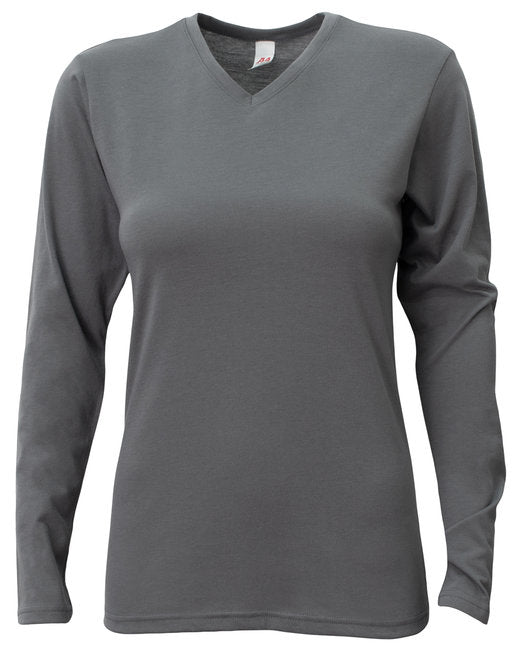 NW3029 A4 Ladies' Long-Sleeve Softek V-Neck T-Shirt