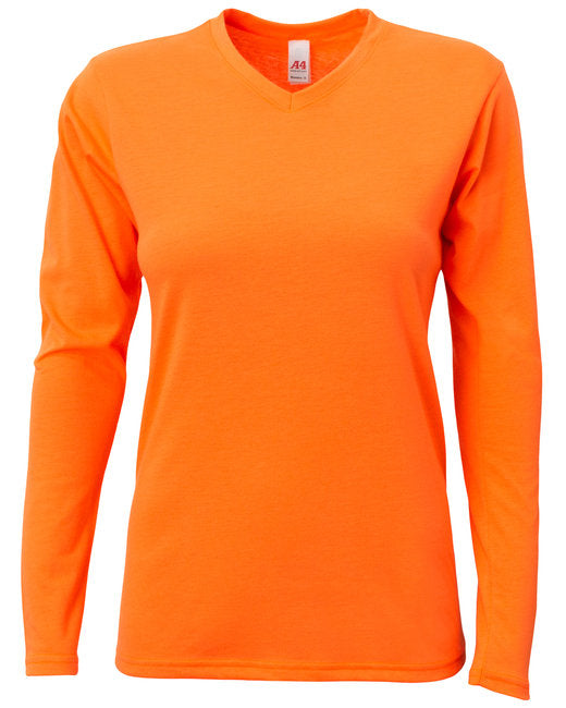 NW3029 A4 Ladies' Long-Sleeve Softek V-Neck T-Shirt