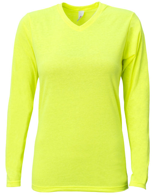 NW3029 A4 Ladies' Long-Sleeve Softek V-Neck T-Shirt