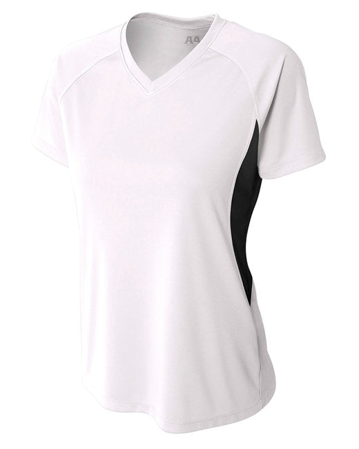 NW3223 A4 Ladies' Color Block Performance V-Neck T-Shirt