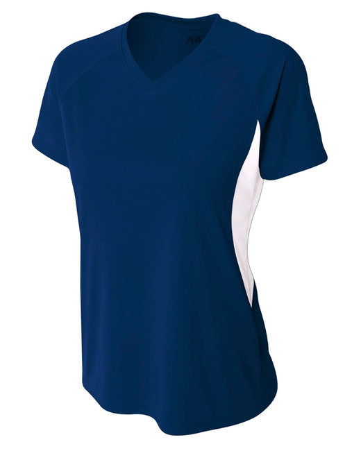 NW3223 A4 Ladies' Color Block Performance V-Neck T-Shirt