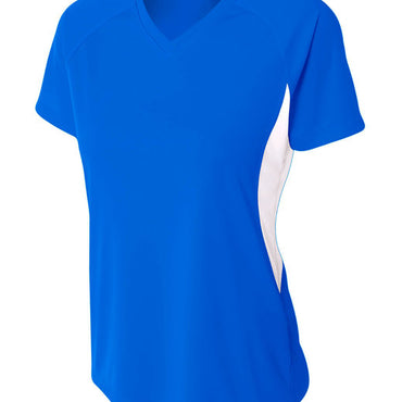 NW3223 A4 Ladies' Color Block Performance V-Neck T-Shirt