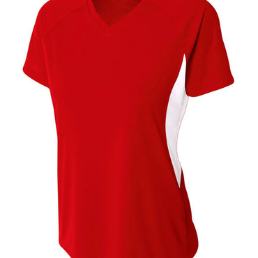 NW3223 A4 Ladies' Color Block Performance V-Neck T-Shirt