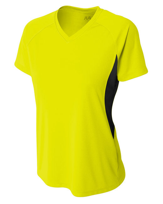 NW3223 A4 Ladies' Color Block Performance V-Neck T-Shirt