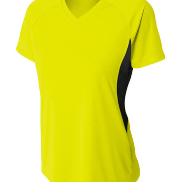 NW3223 A4 Ladies' Color Block Performance V-Neck T-Shirt