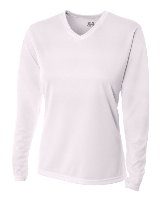 NW3255 A4 Ladies' Birds-Eye Mesh Long Sleeve V-Neck T-Shirt