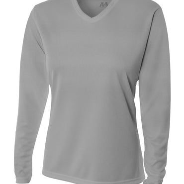 NW3255 A4 Ladies' Birds-Eye Mesh Long Sleeve V-Neck T-Shirt