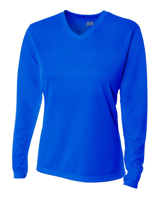 NW3255 A4 Ladies' Birds-Eye Mesh Long Sleeve V-Neck T-Shirt