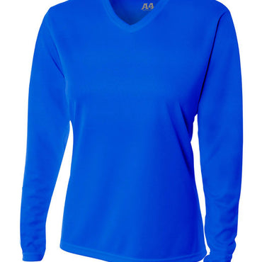 NW3255 A4 Ladies' Birds-Eye Mesh Long Sleeve V-Neck T-Shirt