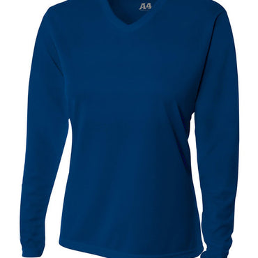 NW3255 A4 Ladies' Birds-Eye Mesh Long Sleeve V-Neck T-Shirt