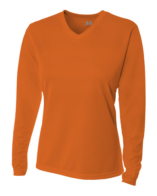 NW3255 A4 Ladies' Birds-Eye Mesh Long Sleeve V-Neck T-Shirt