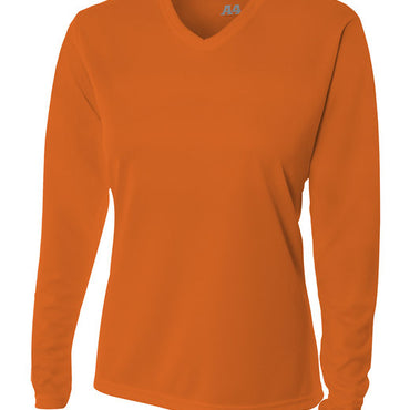 NW3255 A4 Ladies' Birds-Eye Mesh Long Sleeve V-Neck T-Shirt