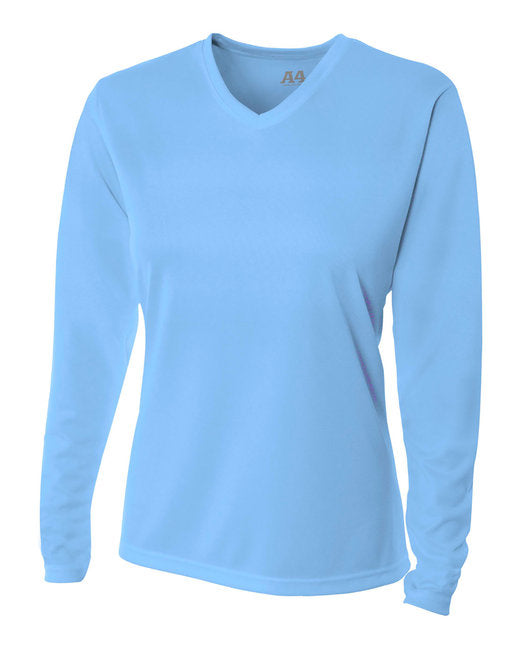 NW3255 A4 Ladies' Birds-Eye Mesh Long Sleeve V-Neck T-Shirt