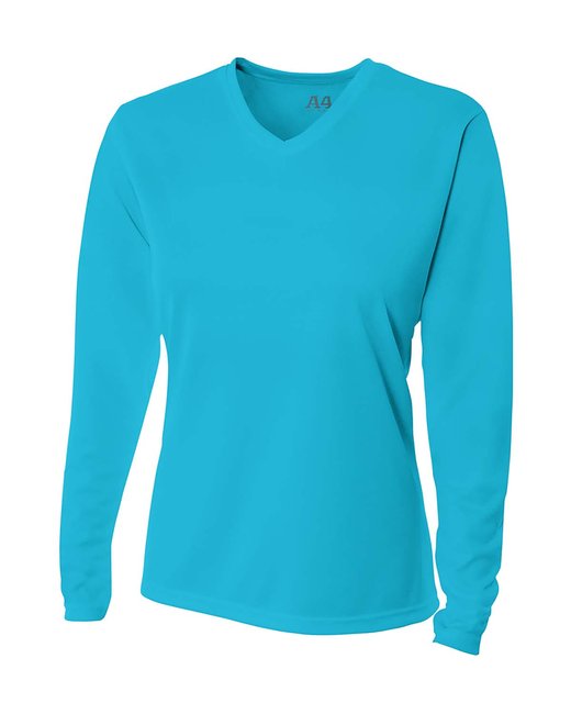 NW3255 A4 Ladies' Birds-Eye Mesh Long Sleeve V-Neck T-Shirt