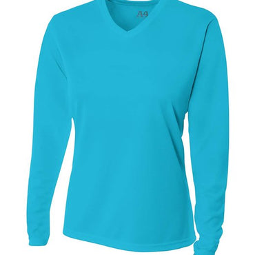 NW3255 A4 Ladies' Birds-Eye Mesh Long Sleeve V-Neck T-Shirt